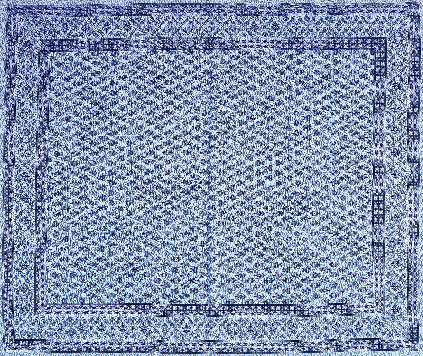 White Blue Ethnic Motifs Cotton 200TC King Bedsheet With 2 Zipper Pillow Covers - King Size by House of Ree