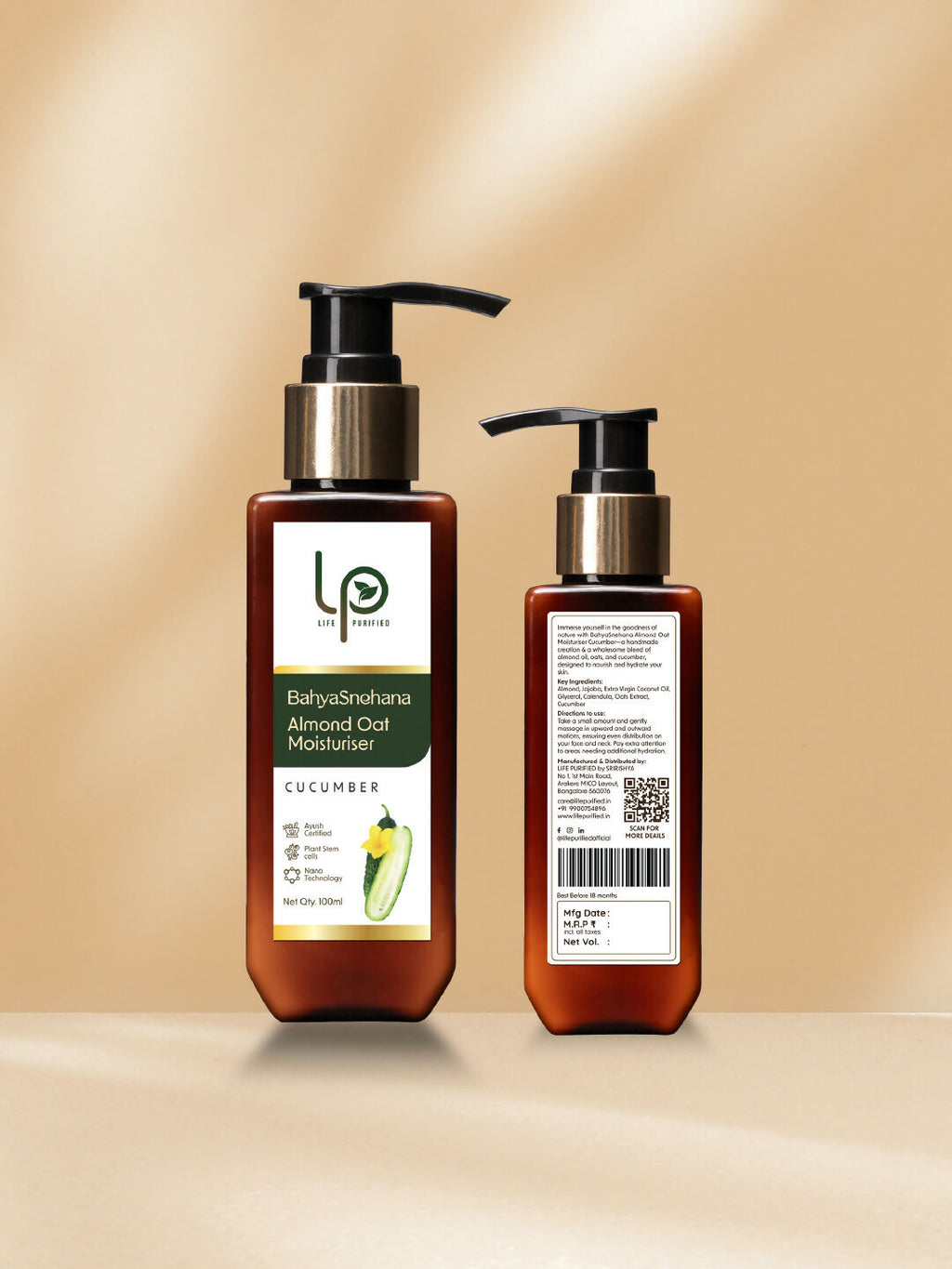 Life Purified Bahyasnehana Almond Oat Moisturiser - Body Lotion - Cucumber