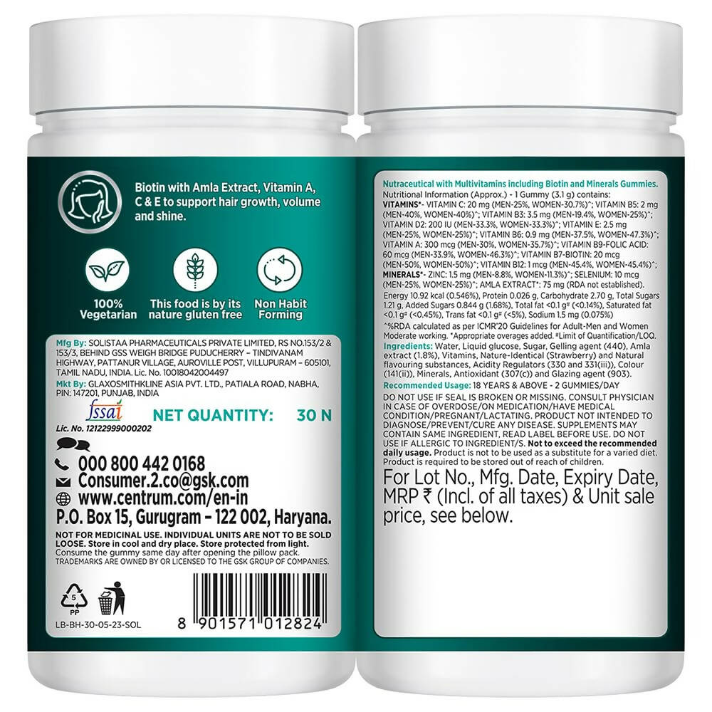 Centrum Healthy Hair Biotin+ Gummies - Strawberry Flavor