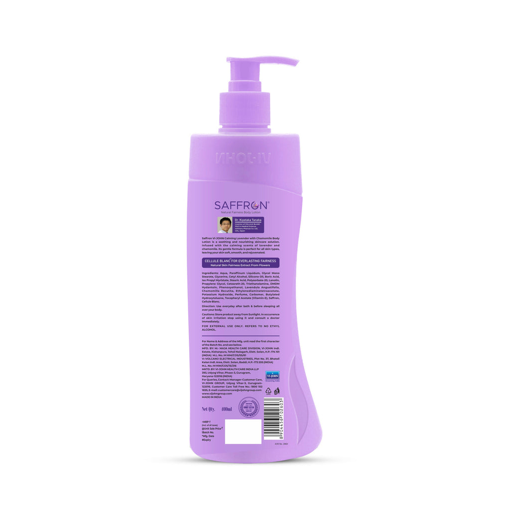 VI-JOHN Saffron Natural Fairness Body Lotion Calming Lavender with Chamomile Natural Moisturiser For Soft, Even-Toned & Radiant Skin Suitable for All Skin Types