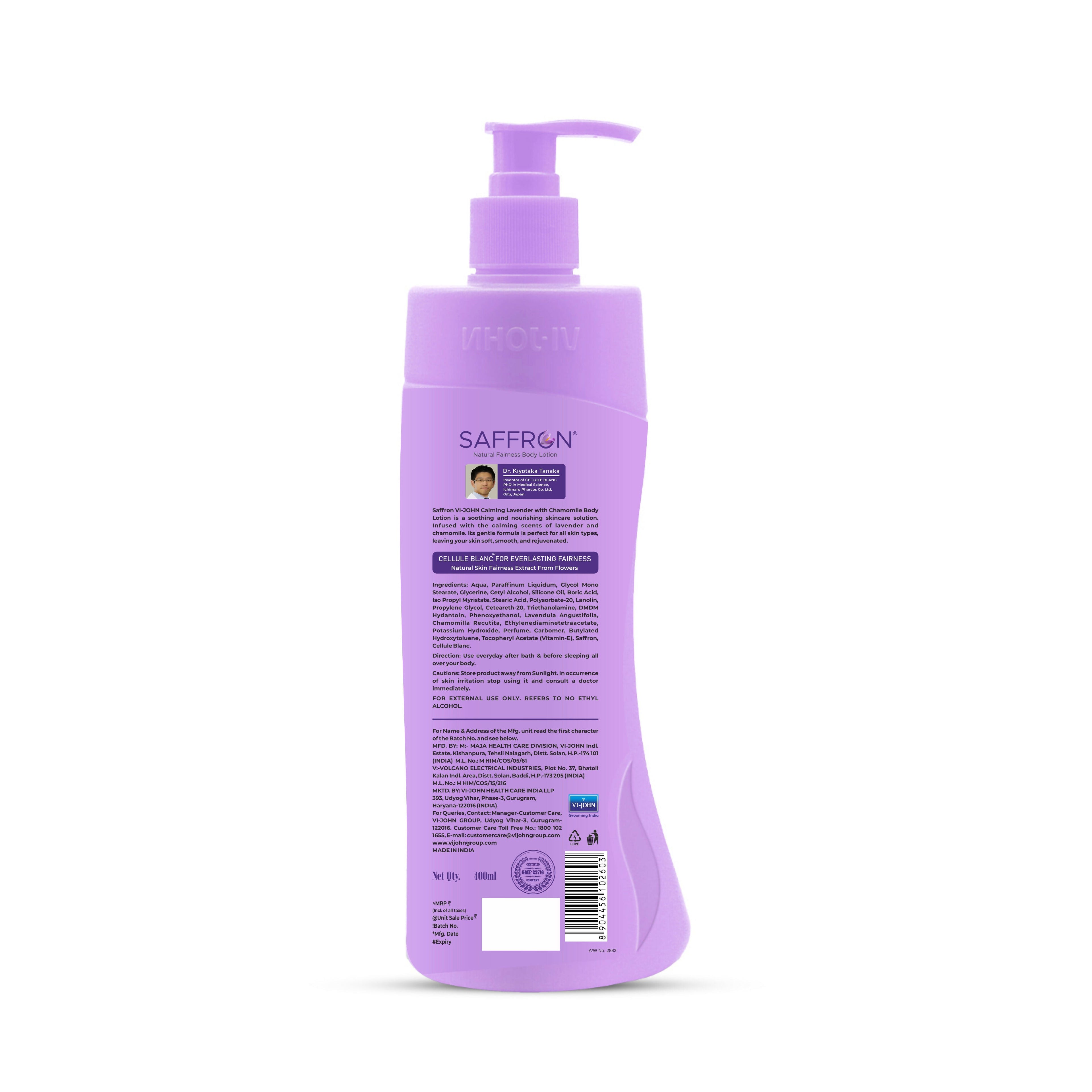 VI-JOHN Saffron Natural Fairness Body Lotion Calming Lavender with Chamomile Natural Moisturiser For Soft, Even-Toned & Radiant Skin Suitable for All Skin Types