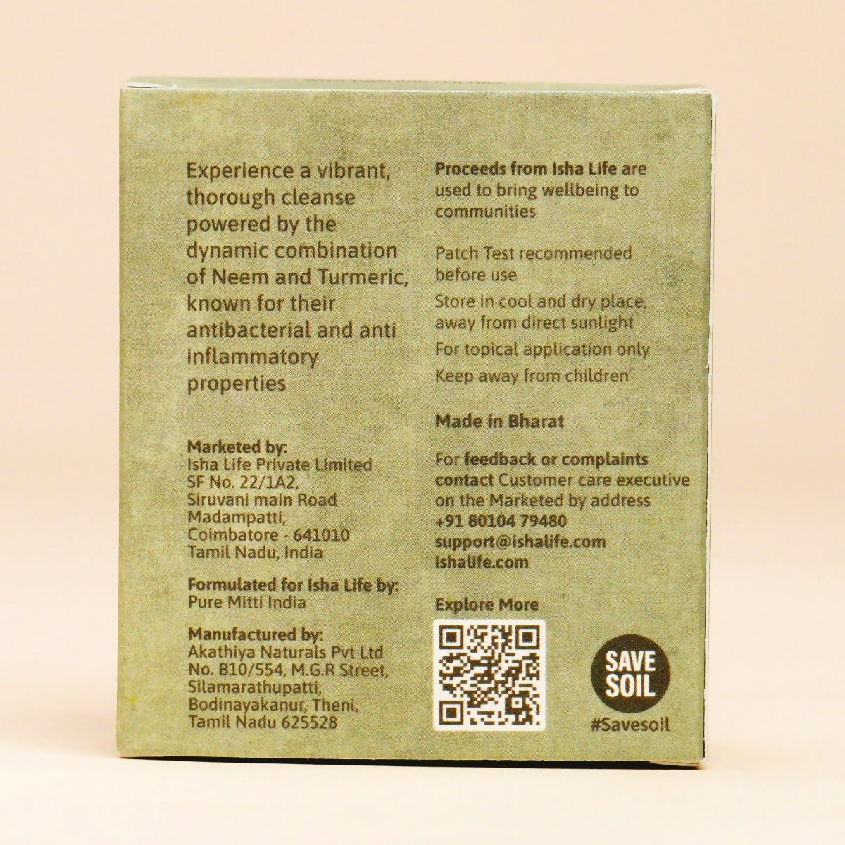 Isha Life Cleanse. Neem And Turmeric With Tulsi And Tea Tree Handcrafted Soap