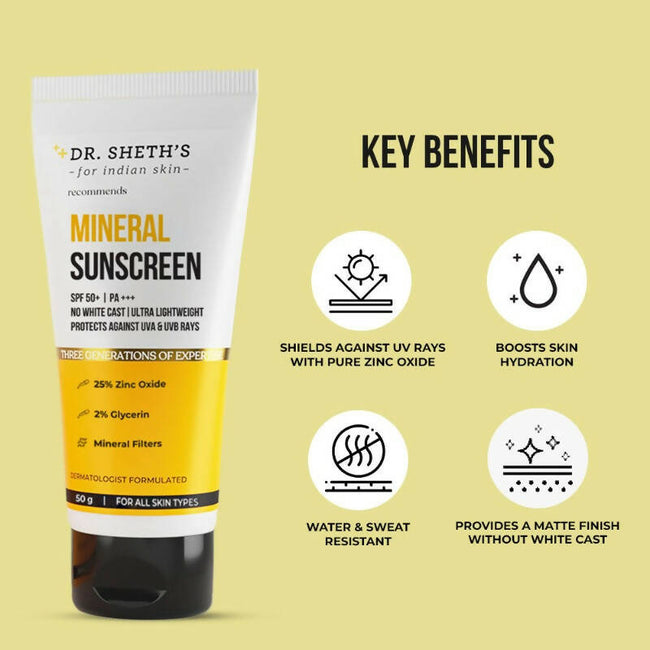 Dr. Sheth's Mineral Sunscreen SPF 50 PA+++, Ultra Lightweight & Non-sticky, For All Skin Types Main Image