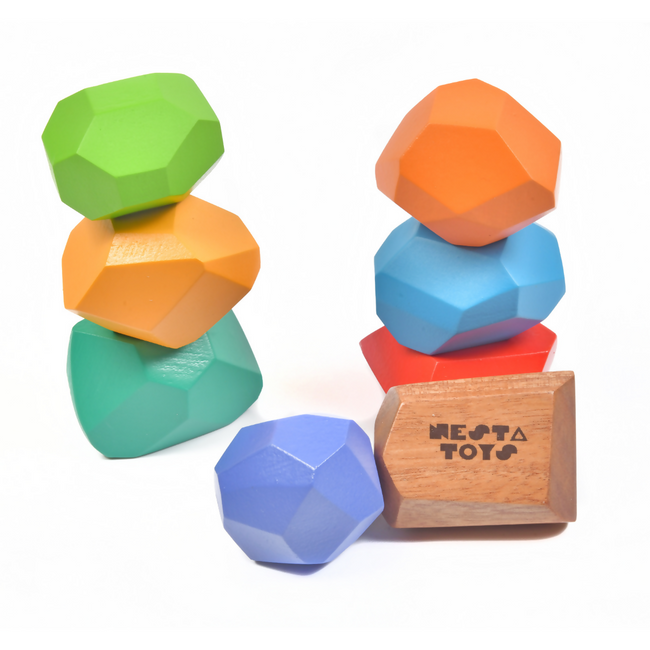 Nesta Toys Wooden Balancing Stones, Rainbow Stacking Toy for Kids, Montessori Toy (8 Pcs) Hover Image