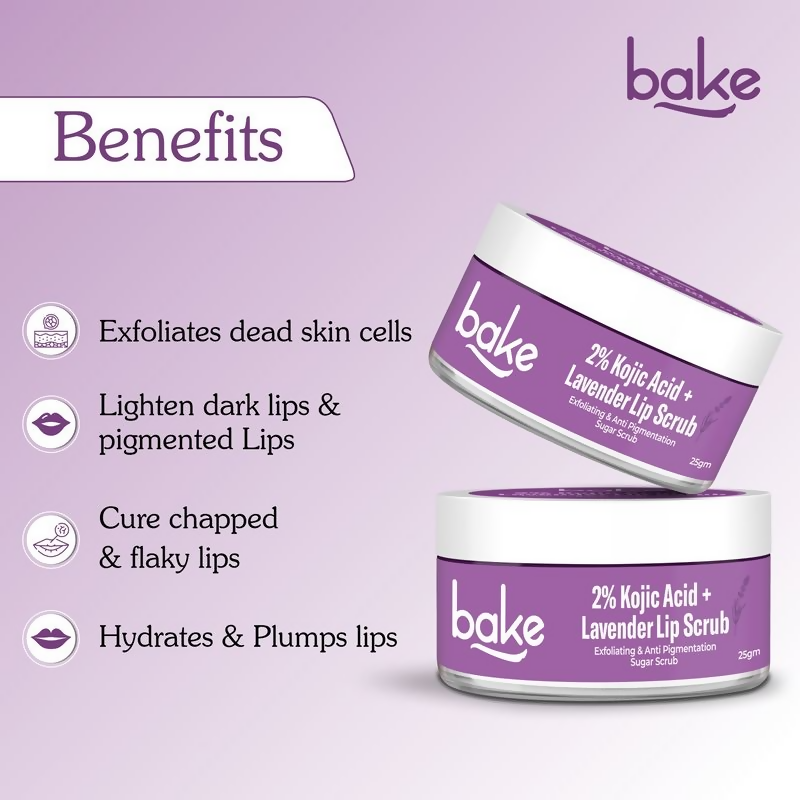 Bake 2% Kojic Acid Lavender Lip Scrub For Dark Lips & Pigmentation