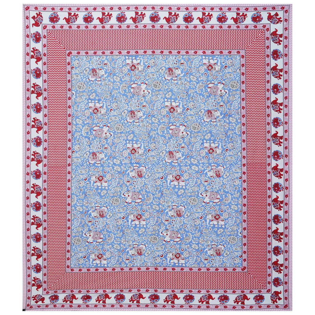 Rudra Bazaar Red Blue 210 TC Cotton Double King Bedsheet With 2 Pillow Covers