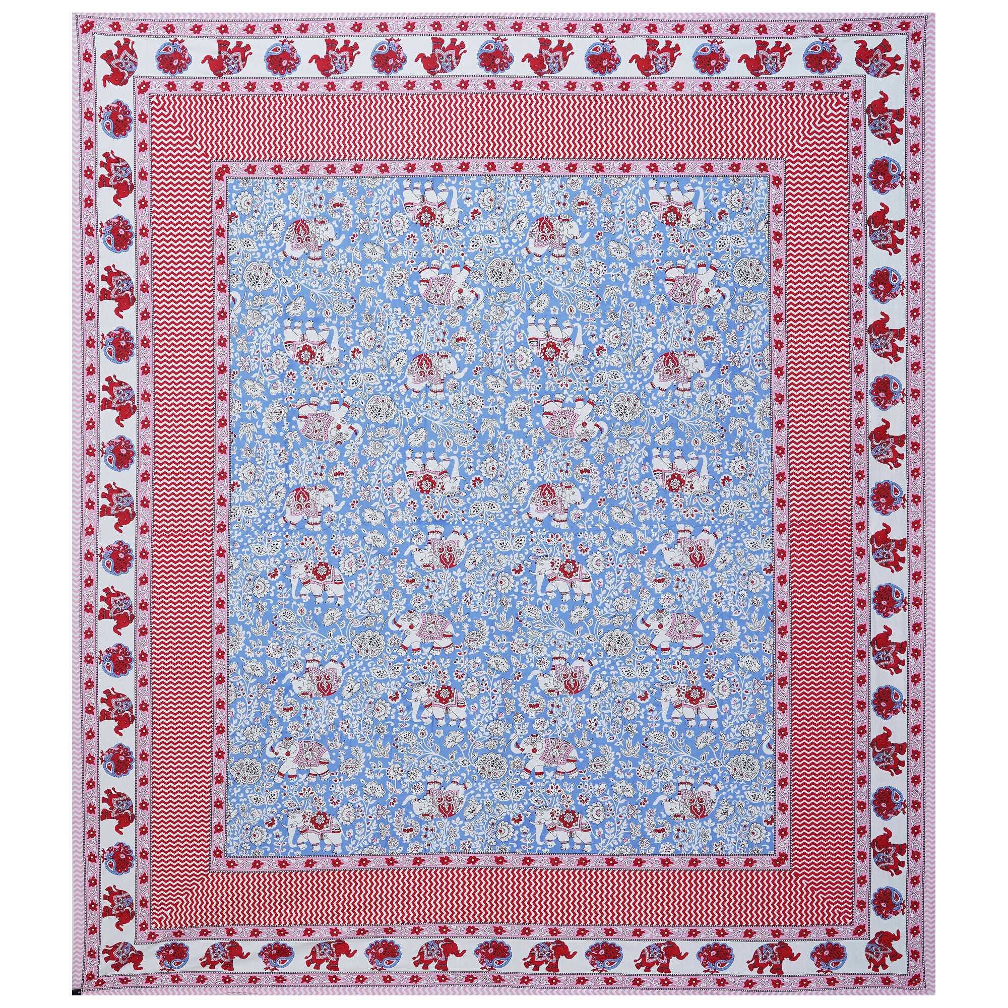 Rudra Bazaar Red Blue 210 TC Cotton Double King Bedsheet With 2 Pillow Covers