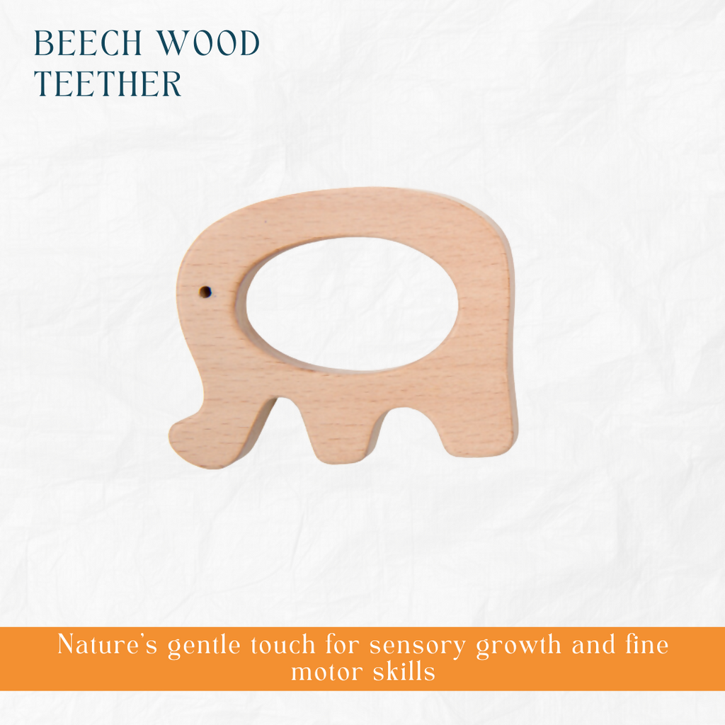 Nesta Toys Newborn Gift Set - Wooden Skwish Rattle, Clacker Rattle and Elephant Teether