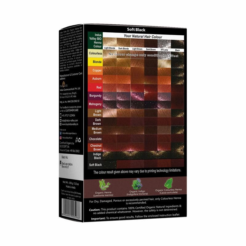 INDUS VALLEY 100% Organic Henna Hair Color (Soft Black)-100 g Pack of 1