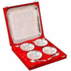 Silver Plated Brass Bowl Set with Tray - Pack of 9