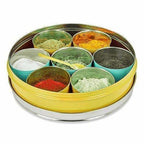 Stainless Steel Made Masala Box Spice Box Masala Dabba Container With Glass Lid 7 Compartments With 1 Spoon
