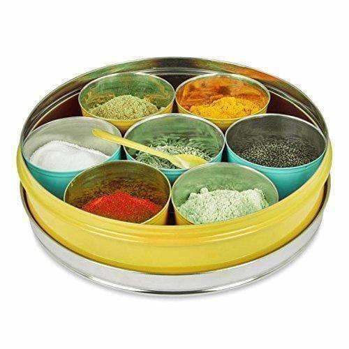 Stainless Steel Made Masala Box Spice Box Masala Dabba Container With Glass Lid 7 Compartments With 1 Spoon