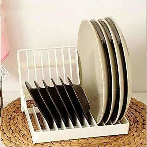 White Color - Folding Plastic Kitchen Dish Rack Stand Plate Holder - 2 Piece
