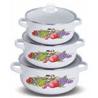 Decorative Enamel Casserole with Glass Lids - Set of 3
