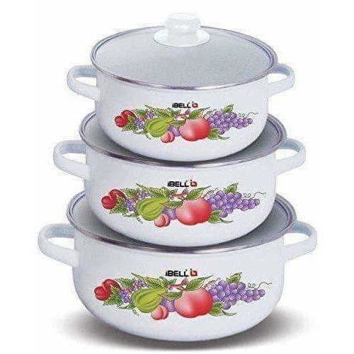 Decorative Enamel Casserole with Glass Lids - Set of 3 Hover Image