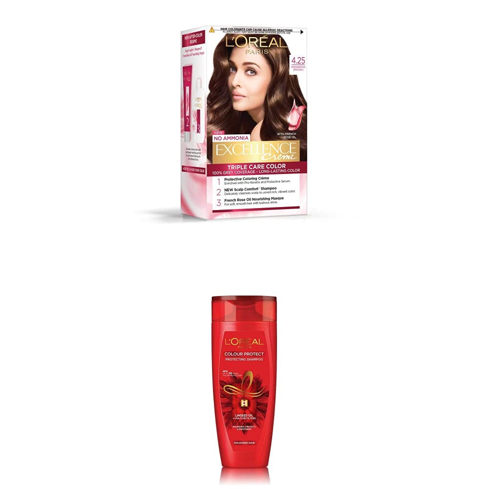 L'OREAL PARIS Excellence Creme Hair Color, 5 Light Brown/Natural Brown, 72Ml+100G And Color Protect Shampoo, 360Ml (With 10% Extra)