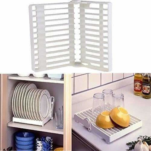 White Color - Folding Plastic Kitchen Dish Rack Stand Plate Holder - 2 Piece