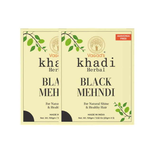 Vagad's Khadi Herbal Black Mehndi with Neem for Lasting Hair Color 2x100g Hover Image