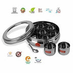 Stainless Steel Belly Shape Spice Box with See Through Lid with 7 Containers and Small Spoon