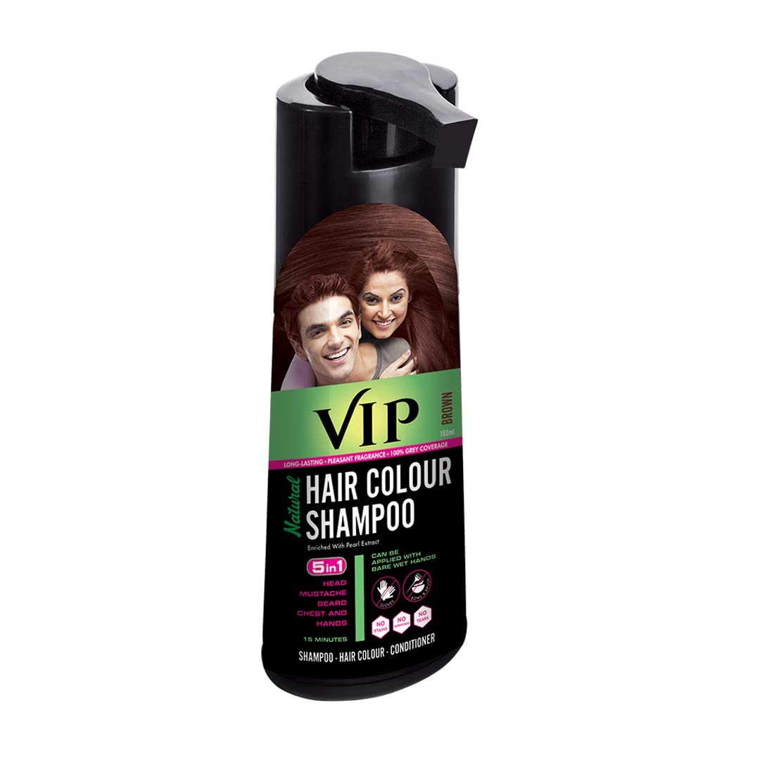 VIP Brown Hair Color Shampoo 180ml Quick Grey Coverage for Men & Women