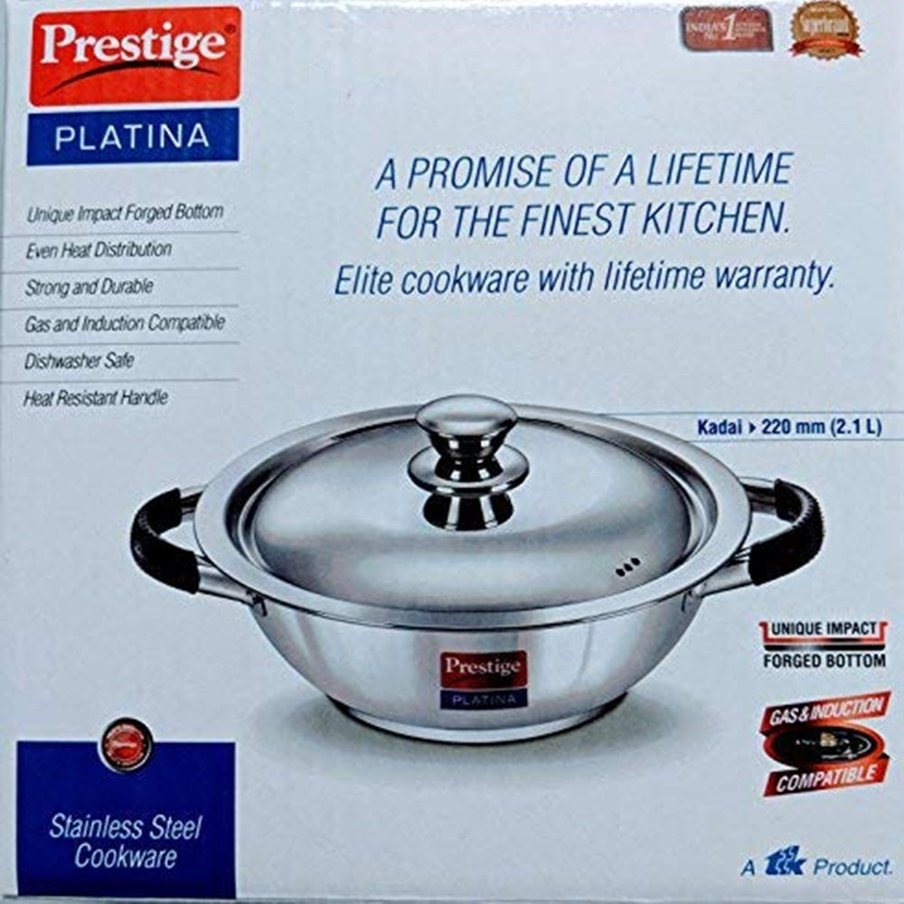 Prestige Platina Induction Base Stainless Steel Kadai  Silver