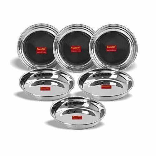 Stainless Steel Heavy Gauge Small Halwa Plates with Mirror finish -  Set of 6pc Hover Image