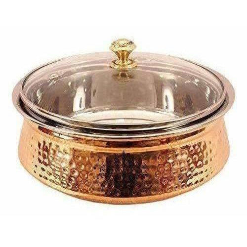 Steel Copper Casserole Bowl With Glass Lid - Tableware Hover Image