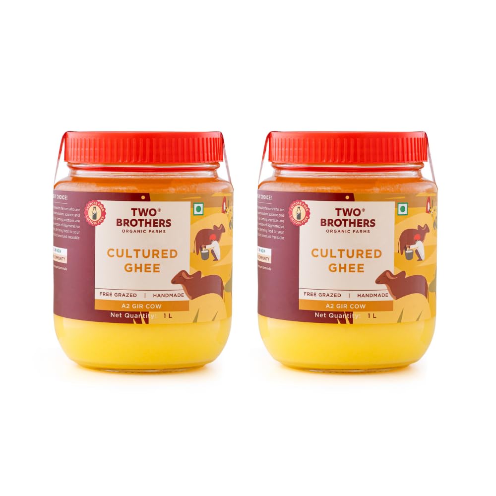 Two Brothers Organic Farms A2 Gir Cow Cultured Ghee | Cultured Cow Desi Ghee | Curd-Churned Bilona Ghee | Pure, Natural, and Healthy
