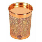 Copper Glass Tumbler with Lid Embossed Design