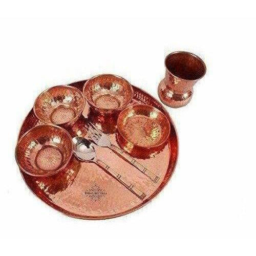 Traditional Design Copper Thali Multi cuisine Dinnerware Set, 8 Pieces