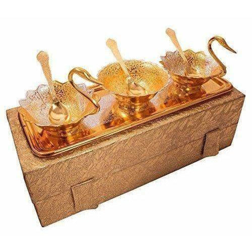 Silver Gold-Polished Swan Shaped Bowl Set For Make Dining