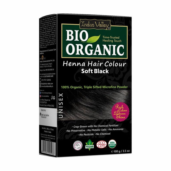 INDUS VALLEY 100% Organic Henna Hair Color (Soft Black)-100 g Pack of 1 Main Image
