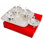 Silver Plated Brass Bowl Set with Tray - Pack of 9