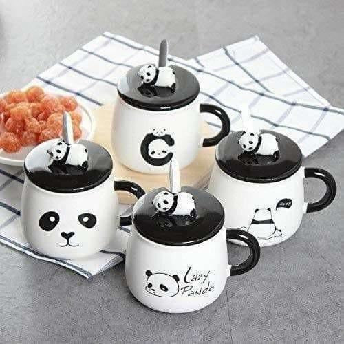 Panda Ceramic Mug with Ceramic Lid and Spoon(Random Design)-300 ML (Pack of 1) Main Image