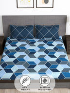 Story@home Arena Blue & Grey Geometric Printed 180 TC Queen Bedsheet & 2 Pillow Covers