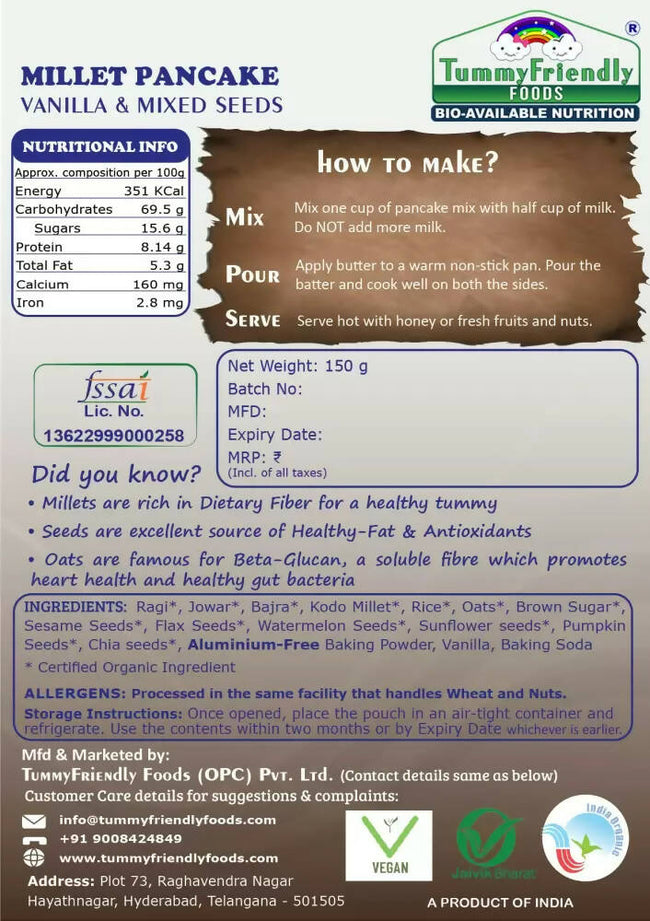 TummyFriendly Foods Aluminium-Free Millet Pancake Mix - Vanilla Mixed Seeds Main Image