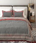 Red Brown Handblock Printed Cotton 200TC King Bedsheet With 2 Zipper Pillow Covers - King Size by House of Ree