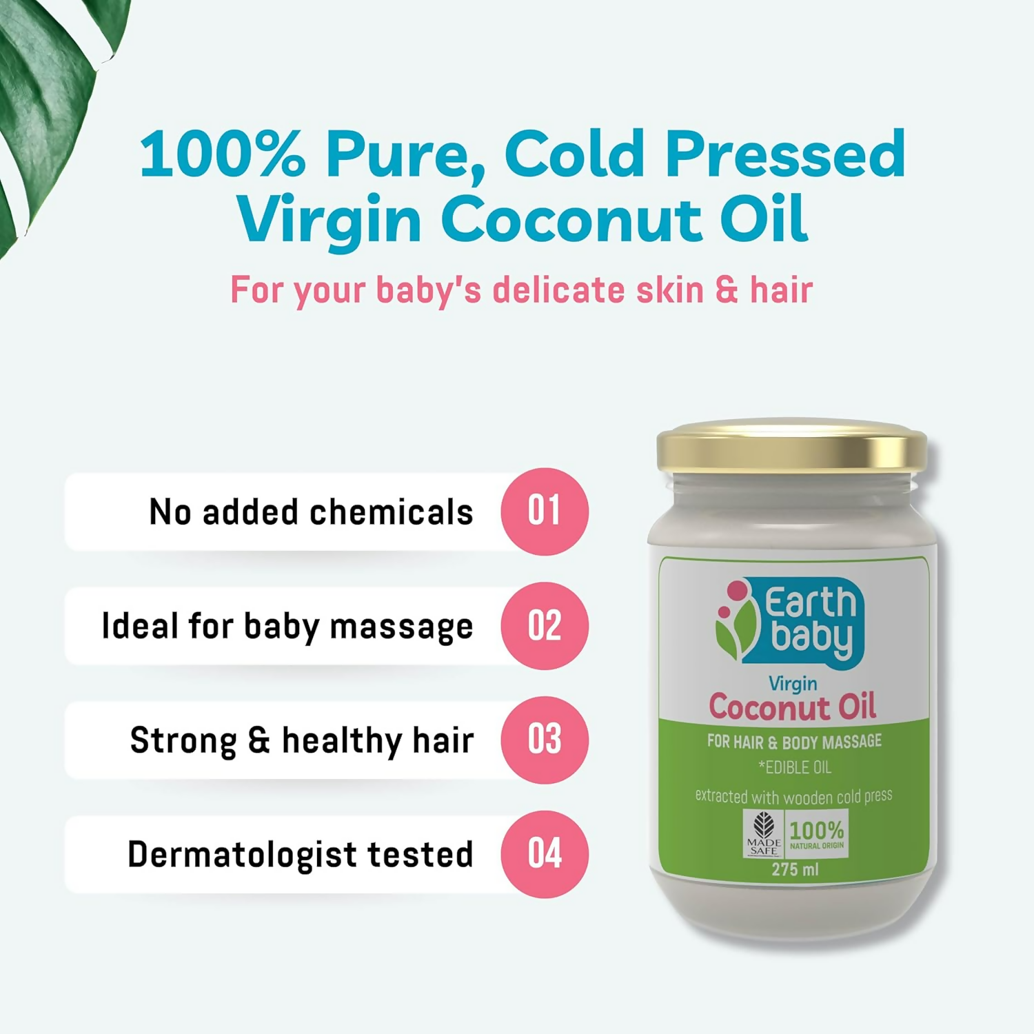 Earthbaby Virgin Coconut Oil - Cold Pressed Oil For Body Massage Skin & Hair Care