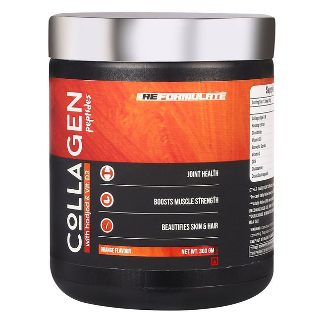 Reformulate Colla Gen Powder Peptides With Hadjod & Vitamin D3 I Joint Health I Boosts Muscle Strength I Beautifies Skin & Hair I Orange Hover Image