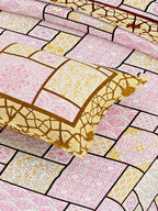 Yellow Brown Ethnic Motifs Cotton 300TC King Bedsheet With 2 Zipper Pillow Covers - Super King Size by House of Ree