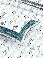 Yellow White Ethnic Motifs Cotton 200TC King Bedsheet With 2 Zipper Pillow Covers - King Size by House of Ree