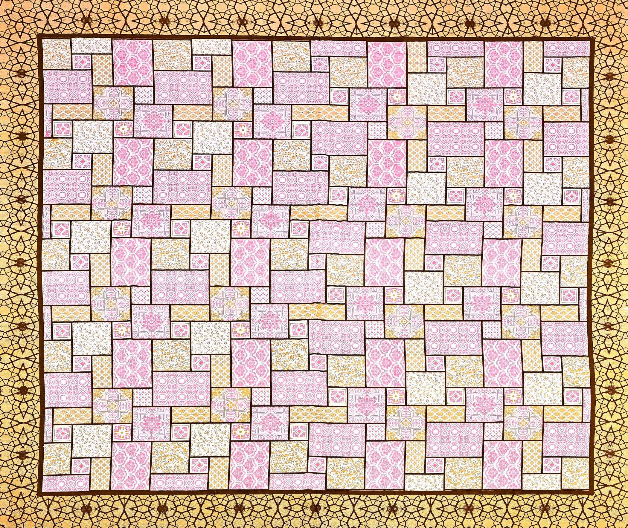 Yellow Brown Ethnic Motifs Cotton 300TC King Bedsheet With 2 Zipper Pillow Covers - Super King Size by House of Ree