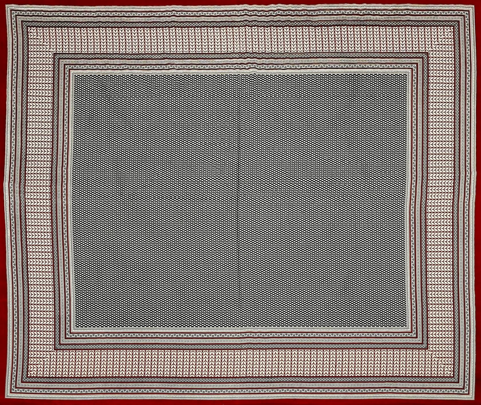 Red Brown Handblock Printed Cotton 200TC King Bedsheet With 2 Zipper Pillow Covers - King Size by House of Ree