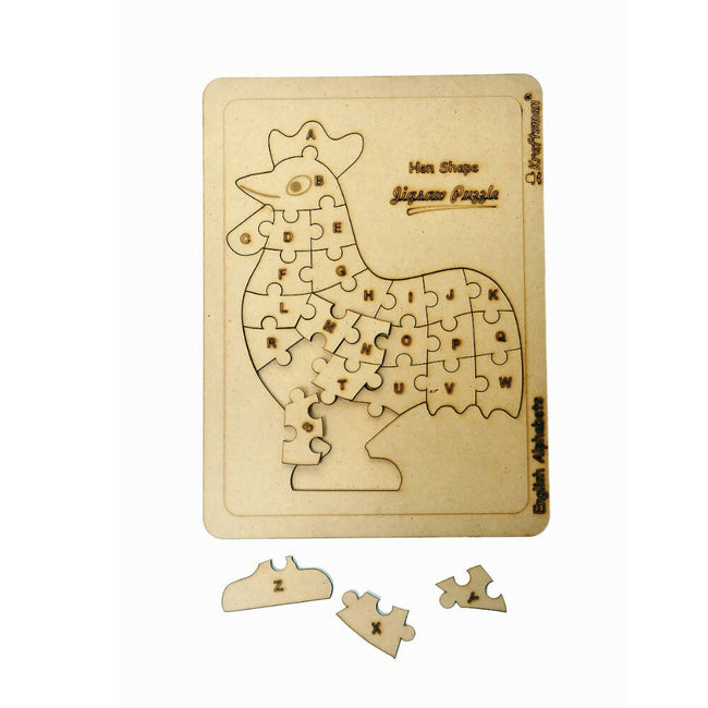 Kraftsman English Alphabets Wooden Jigsaw Puzzles Hen/Cock Shape Puzzle | Color Kit Included Main Image