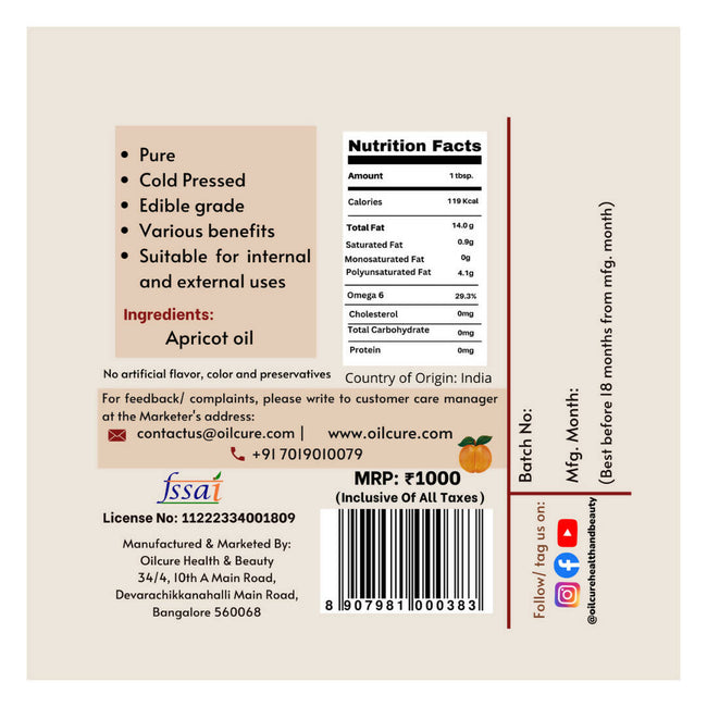 Oilcure Apricot Oil Cold Pressed Main Image
