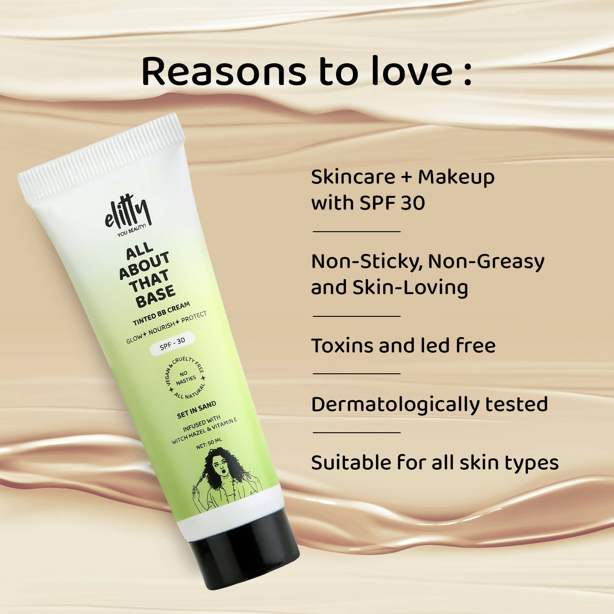 Elitty All About That Base Tinted BB Cream with SPF 30 - Set in sand