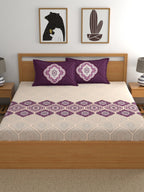 Dreamscape Purple & Cream-Coloured 144 TC Bedsheet with Pillow Covers