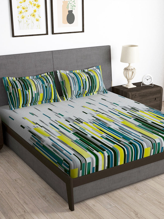 Story@home Arena White & Grey Printed 180 TC Bedsheet & Pillow Covers Hover Image