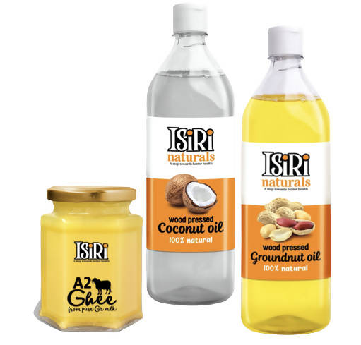Isiri A2 Ghee + Coconut Oil + Groundnut Oil Combo | Certified Organic Ghee & Oils Hover Image
