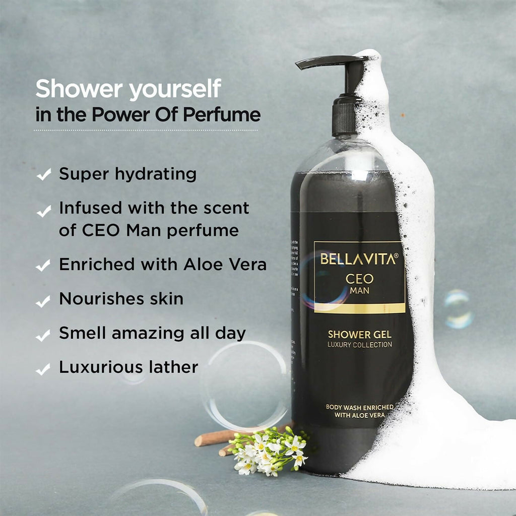 Bella Vita Luxury CEO MAN Shower Gel For Deep Cleansing, Hydrating & Moisturising Skin with Aloe Vera & Charcoal Powder